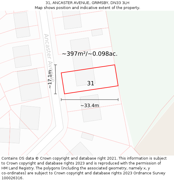 31, ANCASTER AVENUE, GRIMSBY, DN33 3LH: Plot and title map