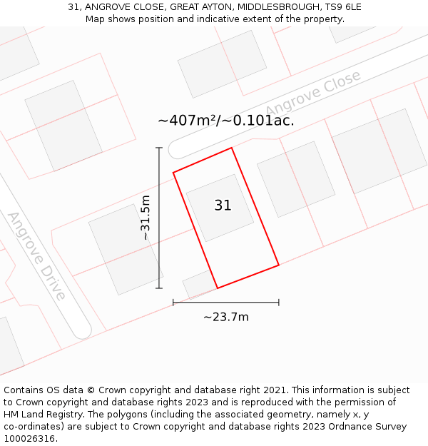 31, ANGROVE CLOSE, GREAT AYTON, MIDDLESBROUGH, TS9 6LE: Plot and title map