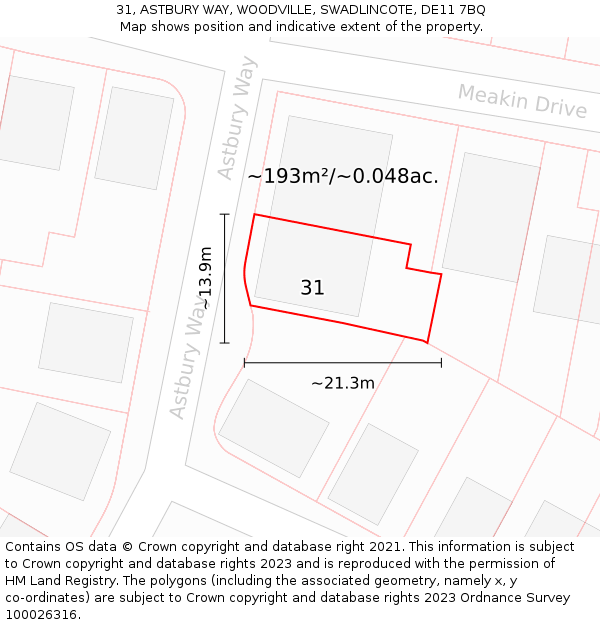 31, ASTBURY WAY, WOODVILLE, SWADLINCOTE, DE11 7BQ: Plot and title map