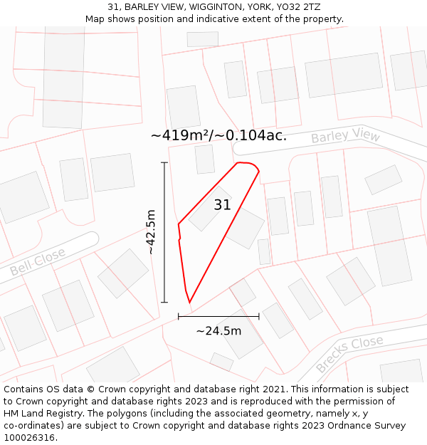 31, BARLEY VIEW, WIGGINTON, YORK, YO32 2TZ: Plot and title map