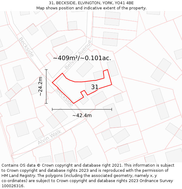 31, BECKSIDE, ELVINGTON, YORK, YO41 4BE: Plot and title map