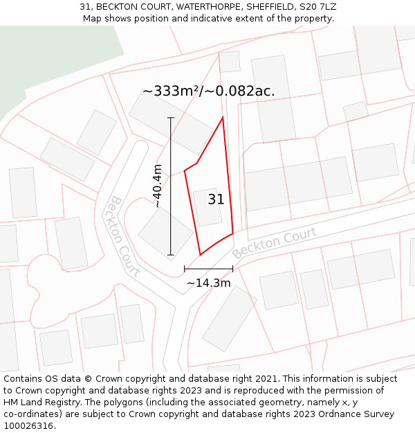 31, BECKTON COURT, WATERTHORPE, SHEFFIELD, S20 7LZ: Plot and title map