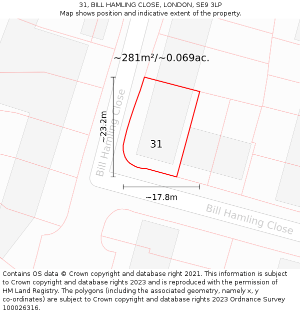 31, BILL HAMLING CLOSE, LONDON, SE9 3LP: Plot and title map