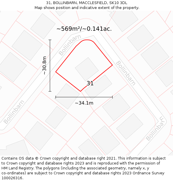 31, BOLLINBARN, MACCLESFIELD, SK10 3DL: Plot and title map