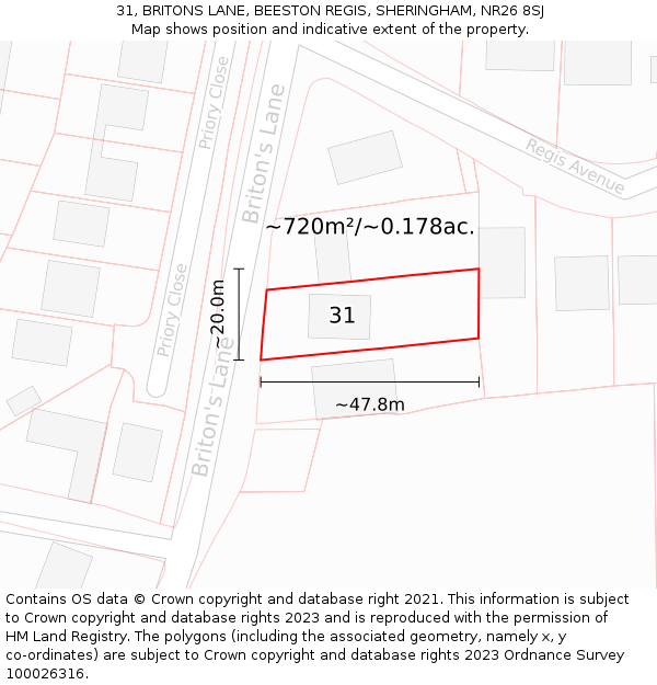 31, BRITONS LANE, BEESTON REGIS, SHERINGHAM, NR26 8SJ: Plot and title map