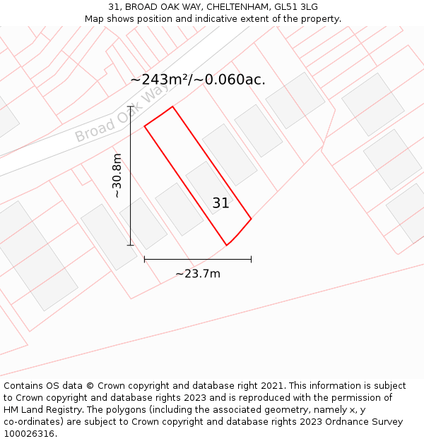 31, BROAD OAK WAY, CHELTENHAM, GL51 3LG: Plot and title map