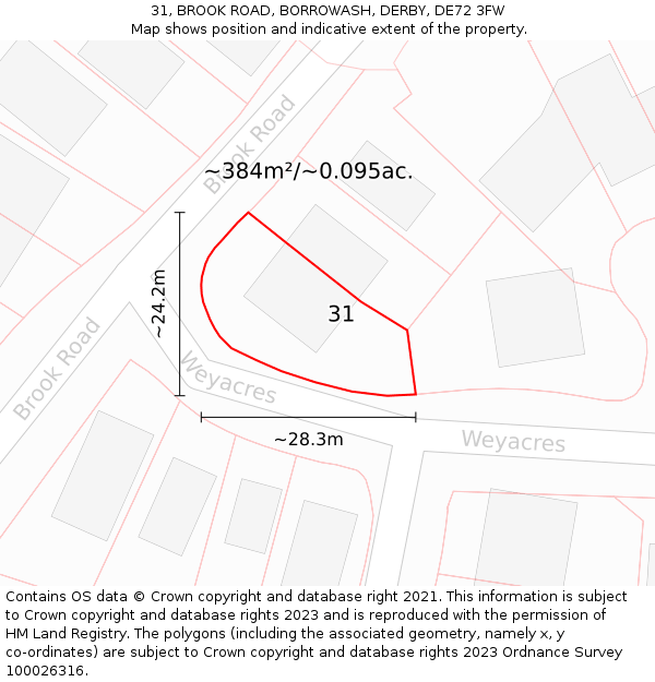 31, BROOK ROAD, BORROWASH, DERBY, DE72 3FW: Plot and title map