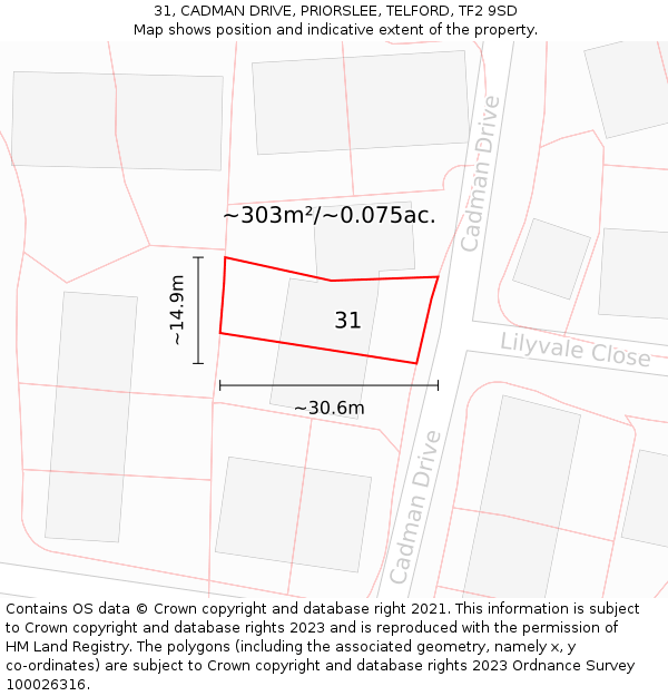 31, CADMAN DRIVE, PRIORSLEE, TELFORD, TF2 9SD: Plot and title map