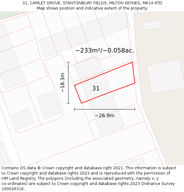 31, CAMLET GROVE, STANTONBURY FIELDS, MILTON KEYNES, MK14 6TD: Plot and title map