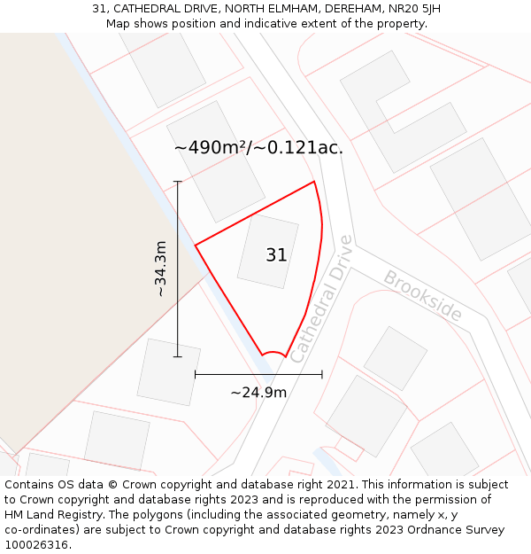 31, CATHEDRAL DRIVE, NORTH ELMHAM, DEREHAM, NR20 5JH: Plot and title map