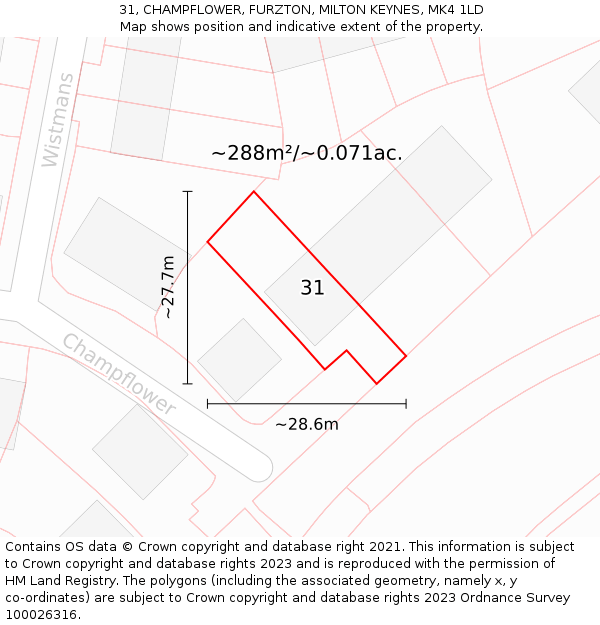 31, CHAMPFLOWER, FURZTON, MILTON KEYNES, MK4 1LD: Plot and title map