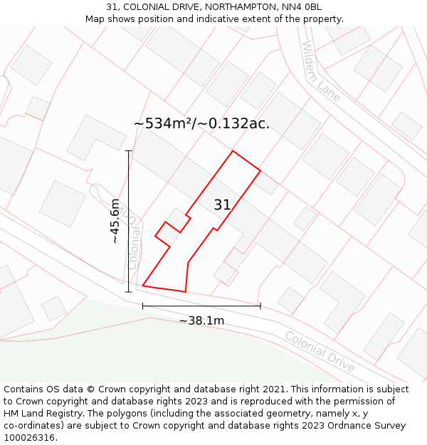 31, COLONIAL DRIVE, NORTHAMPTON, NN4 0BL: Plot and title map