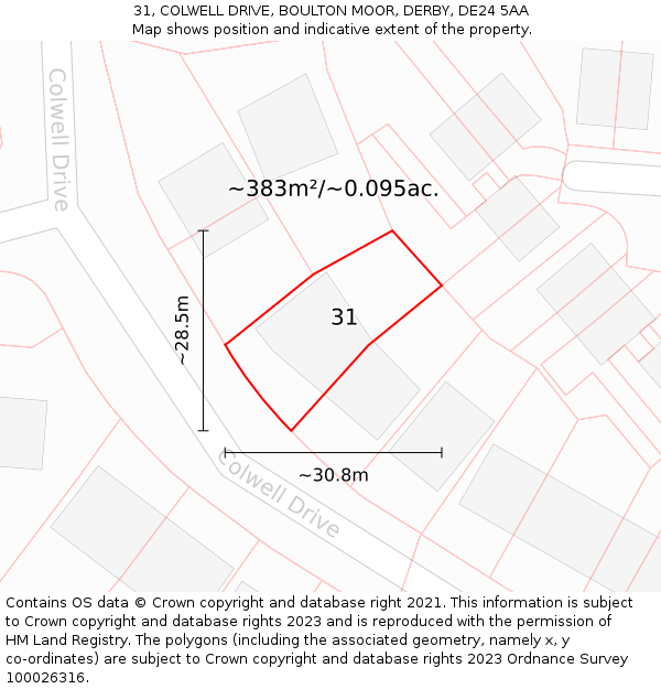 31, COLWELL DRIVE, BOULTON MOOR, DERBY, DE24 5AA: Plot and title map