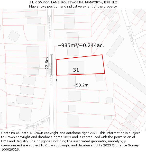 31, COMMON LANE, POLESWORTH, TAMWORTH, B78 1LZ: Plot and title map