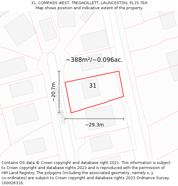 31, COMPASS WEST, TREGADILLETT, LAUNCESTON, PL15 7EA: Plot and title map