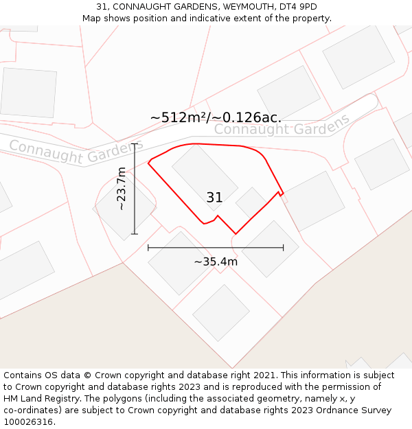 31, CONNAUGHT GARDENS, WEYMOUTH, DT4 9PD: Plot and title map