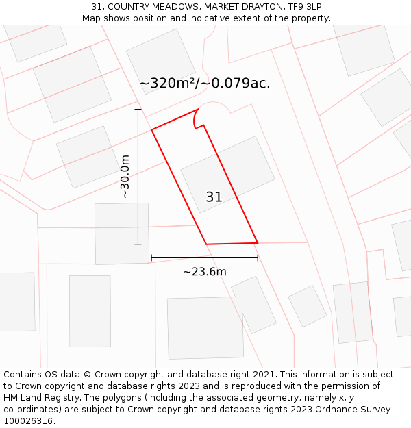 31, COUNTRY MEADOWS, MARKET DRAYTON, TF9 3LP: Plot and title map