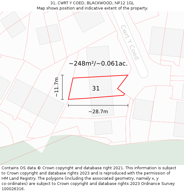 31, CWRT Y COED, BLACKWOOD, NP12 1GL: Plot and title map