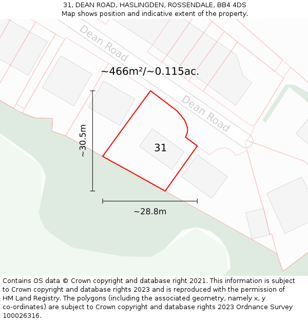 31, DEAN ROAD, HASLINGDEN, ROSSENDALE, BB4 4DS: Plot and title map