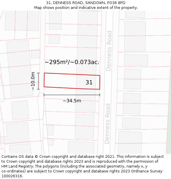 31, DENNESS ROAD, SANDOWN, PO36 8PD: Plot and title map