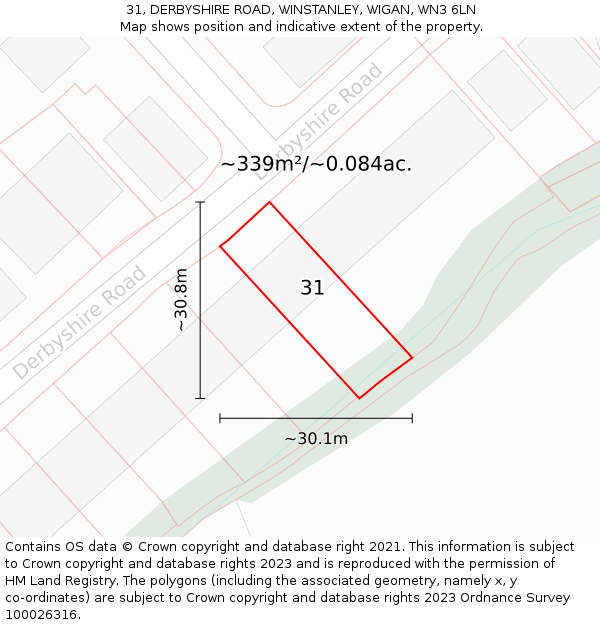 31, DERBYSHIRE ROAD, WINSTANLEY, WIGAN, WN3 6LN: Plot and title map