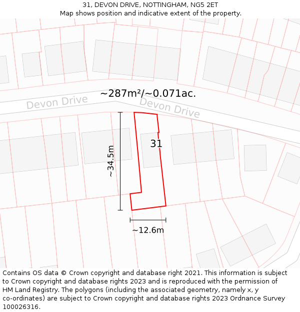 31, DEVON DRIVE, NOTTINGHAM, NG5 2ET: Plot and title map