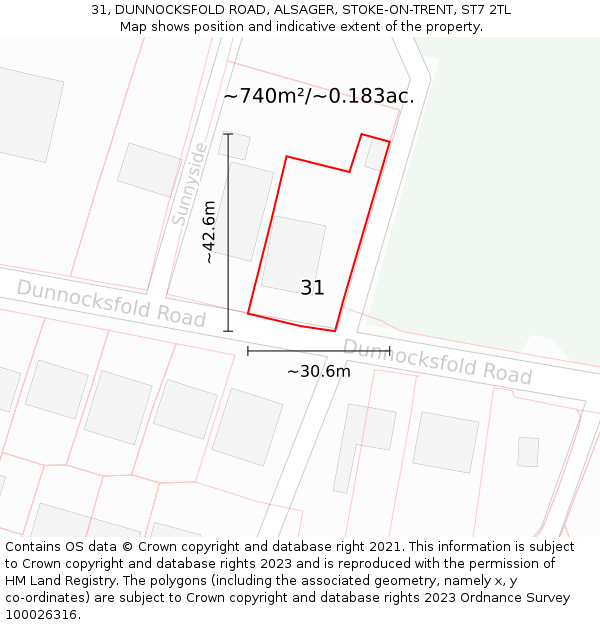 31, DUNNOCKSFOLD ROAD, ALSAGER, STOKE-ON-TRENT, ST7 2TL: Plot and title map