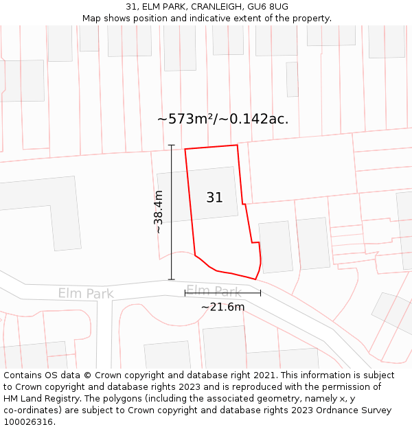 31, ELM PARK, CRANLEIGH, GU6 8UG: Plot and title map