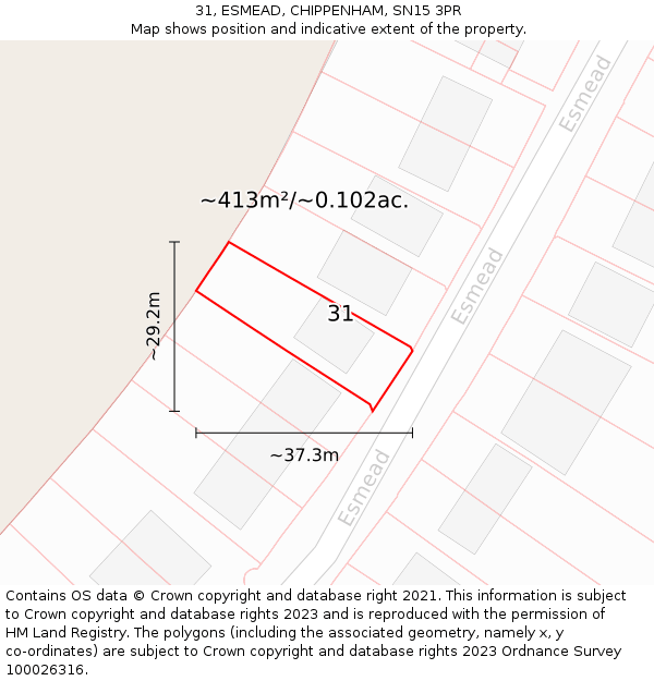 31, ESMEAD, CHIPPENHAM, SN15 3PR: Plot and title map