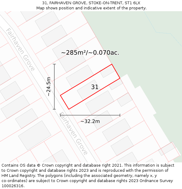 31, FAIRHAVEN GROVE, STOKE-ON-TRENT, ST1 6LX: Plot and title map