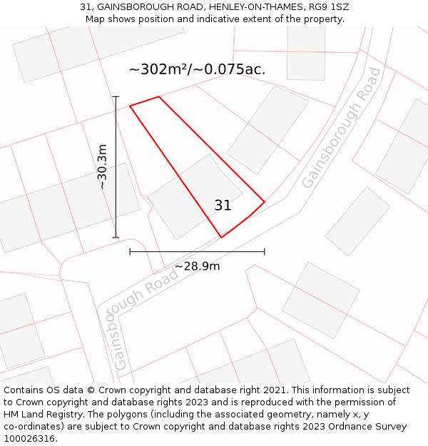 31, GAINSBOROUGH ROAD, HENLEY-ON-THAMES, RG9 1SZ: Plot and title map