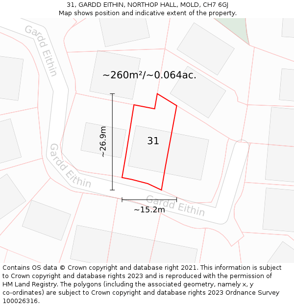 31, GARDD EITHIN, NORTHOP HALL, MOLD, CH7 6GJ: Plot and title map