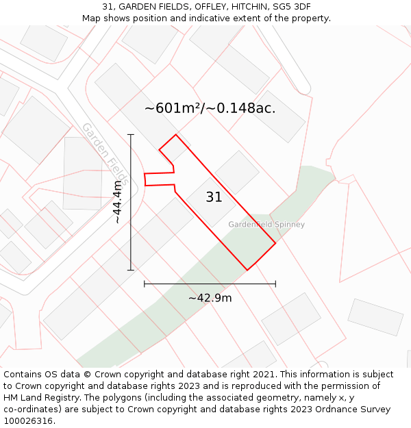 31, GARDEN FIELDS, OFFLEY, HITCHIN, SG5 3DF: Plot and title map