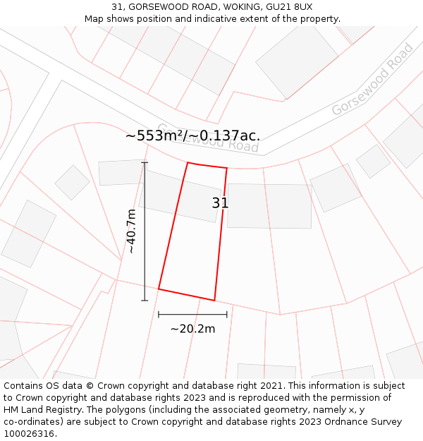 31, GORSEWOOD ROAD, WOKING, GU21 8UX: Plot and title map