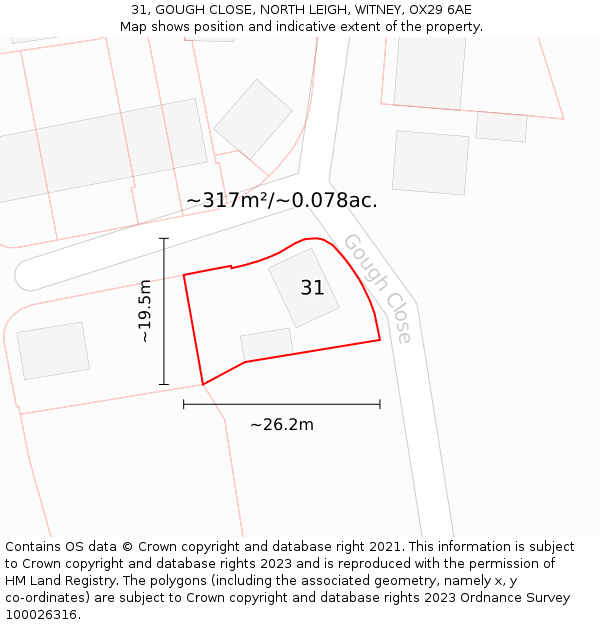 31, GOUGH CLOSE, NORTH LEIGH, WITNEY, OX29 6AE: Plot and title map