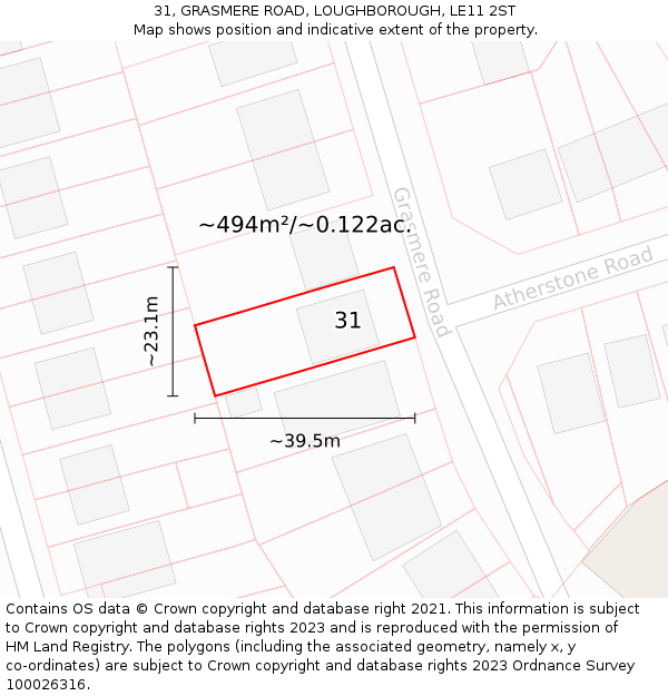 31, GRASMERE ROAD, LOUGHBOROUGH, LE11 2ST: Plot and title map