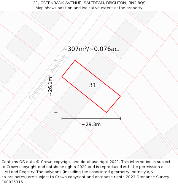 31, GREENBANK AVENUE, SALTDEAN, BRIGHTON, BN2 8QS: Plot and title map