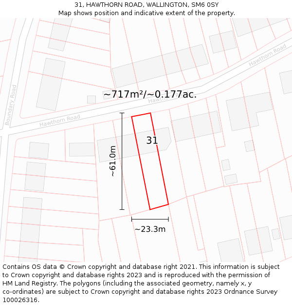 31, HAWTHORN ROAD, WALLINGTON, SM6 0SY: Plot and title map