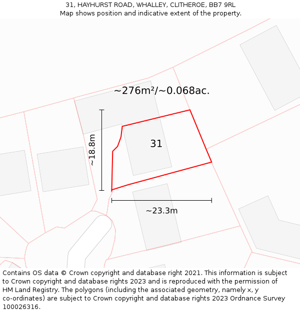 31, HAYHURST ROAD, WHALLEY, CLITHEROE, BB7 9RL: Plot and title map