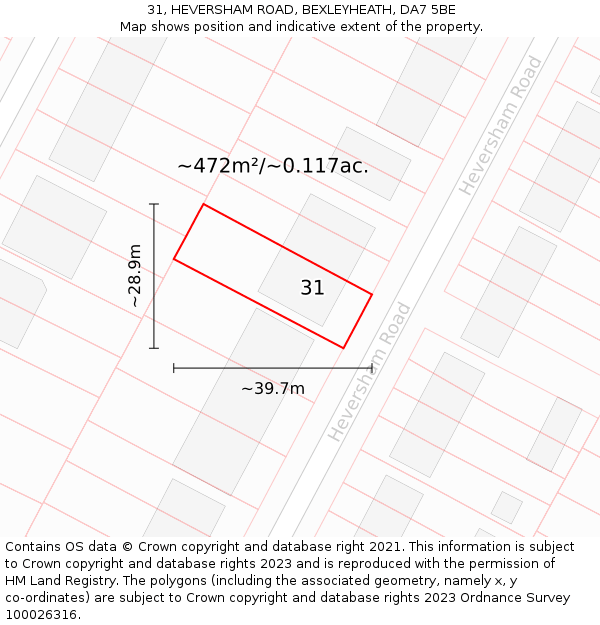 31, HEVERSHAM ROAD, BEXLEYHEATH, DA7 5BE: Plot and title map