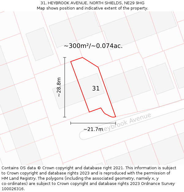 31, HEYBROOK AVENUE, NORTH SHIELDS, NE29 9HG: Plot and title map