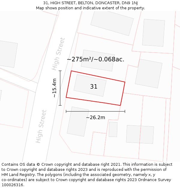 31, HIGH STREET, BELTON, DONCASTER, DN9 1NJ: Plot and title map