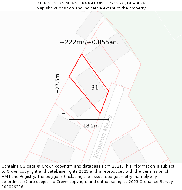 31, KINGSTON MEWS, HOUGHTON LE SPRING, DH4 4UW: Plot and title map