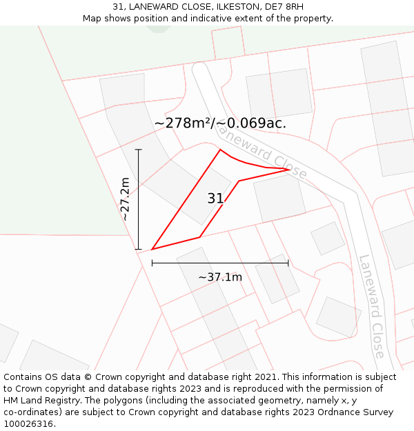 31, LANEWARD CLOSE, ILKESTON, DE7 8RH: Plot and title map