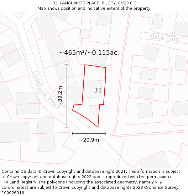 31, LANGLANDS PLACE, RUGBY, CV23 0JG: Plot and title map