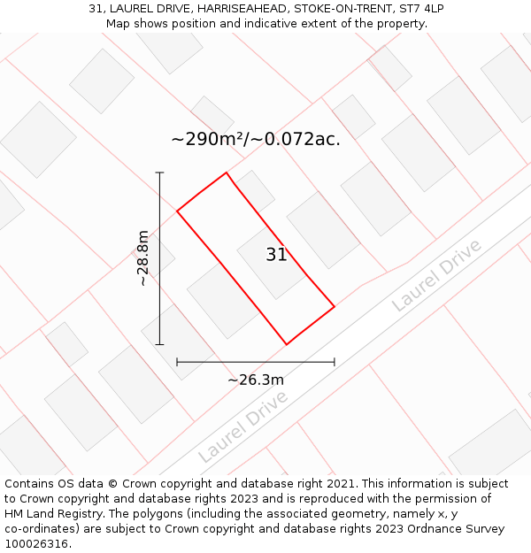 31, LAUREL DRIVE, HARRISEAHEAD, STOKE-ON-TRENT, ST7 4LP: Plot and title map