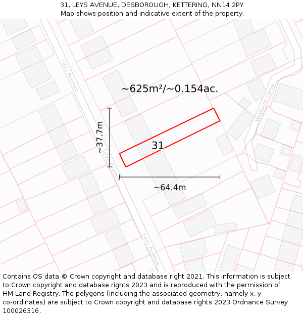 31, LEYS AVENUE, DESBOROUGH, KETTERING, NN14 2PY: Plot and title map