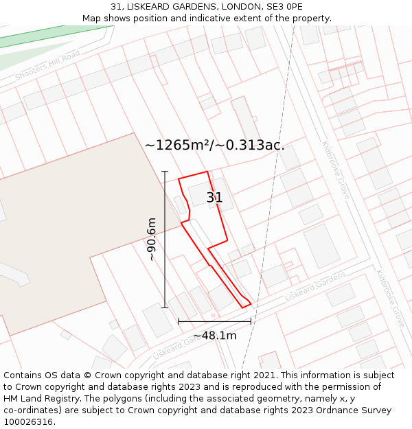 31, LISKEARD GARDENS, LONDON, SE3 0PE: Plot and title map