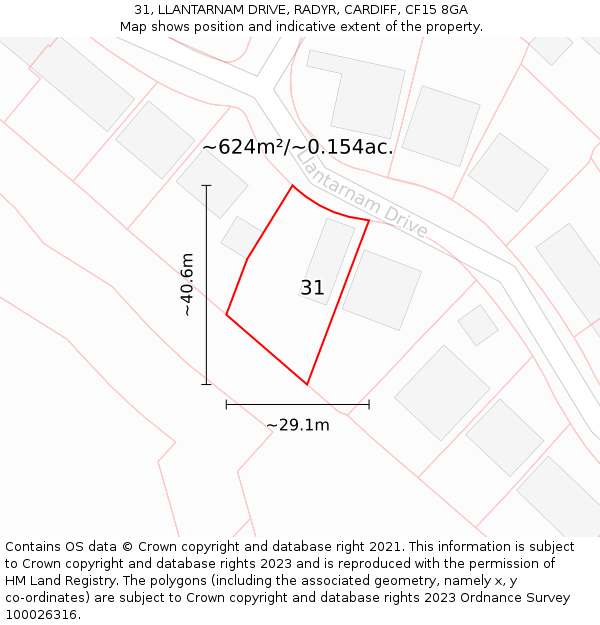 31, LLANTARNAM DRIVE, RADYR, CARDIFF, CF15 8GA: Plot and title map