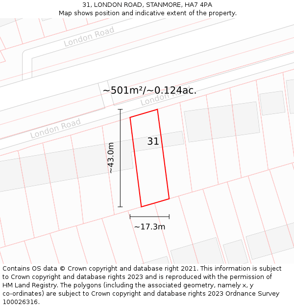 31, LONDON ROAD, STANMORE, HA7 4PA: Plot and title map